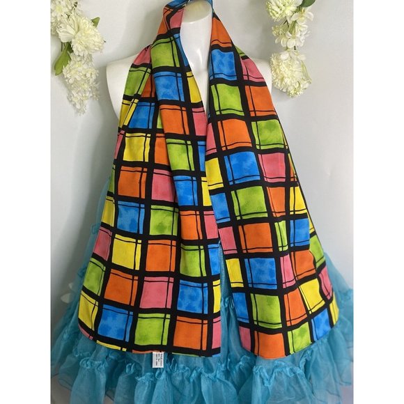 Vintage Travis Ayers Plaid Pattern 100% Silk 12 x 54 Rectangle Scarf Mod Multi - Picture 4 of 16